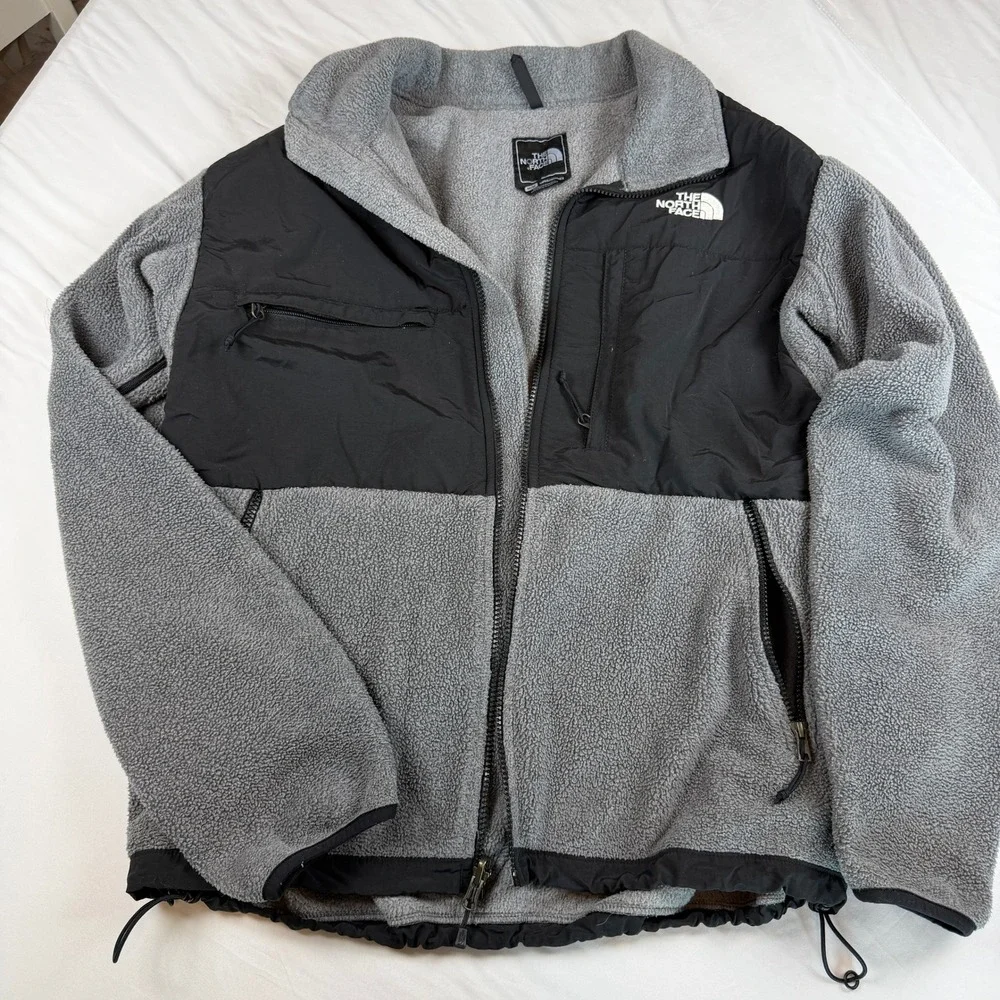 The North Face Denali Polartec Fleece Jacket Mens Medium Grey Black Full Zip